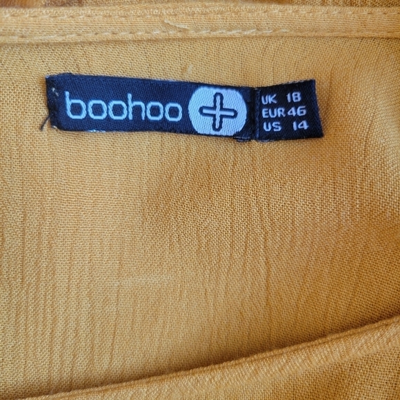 Boohoo Mustard Yellow Boho Tassel Shift Dress Size 14 - Picture 5 of 5